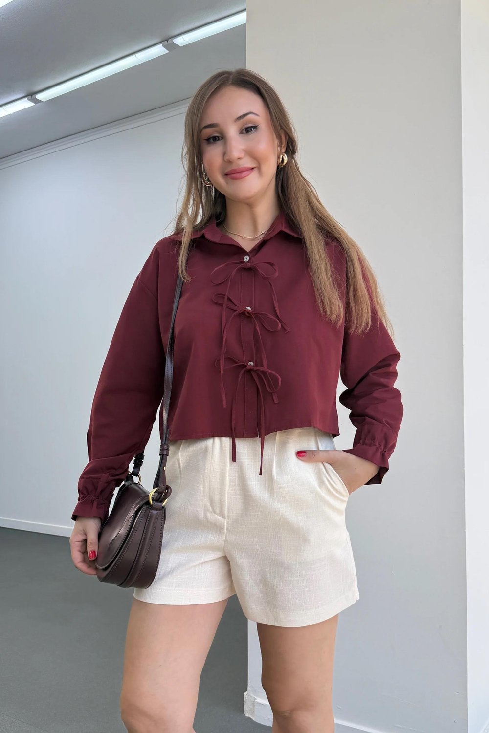 Fiona Bordo İpli Tasarım Gömlek