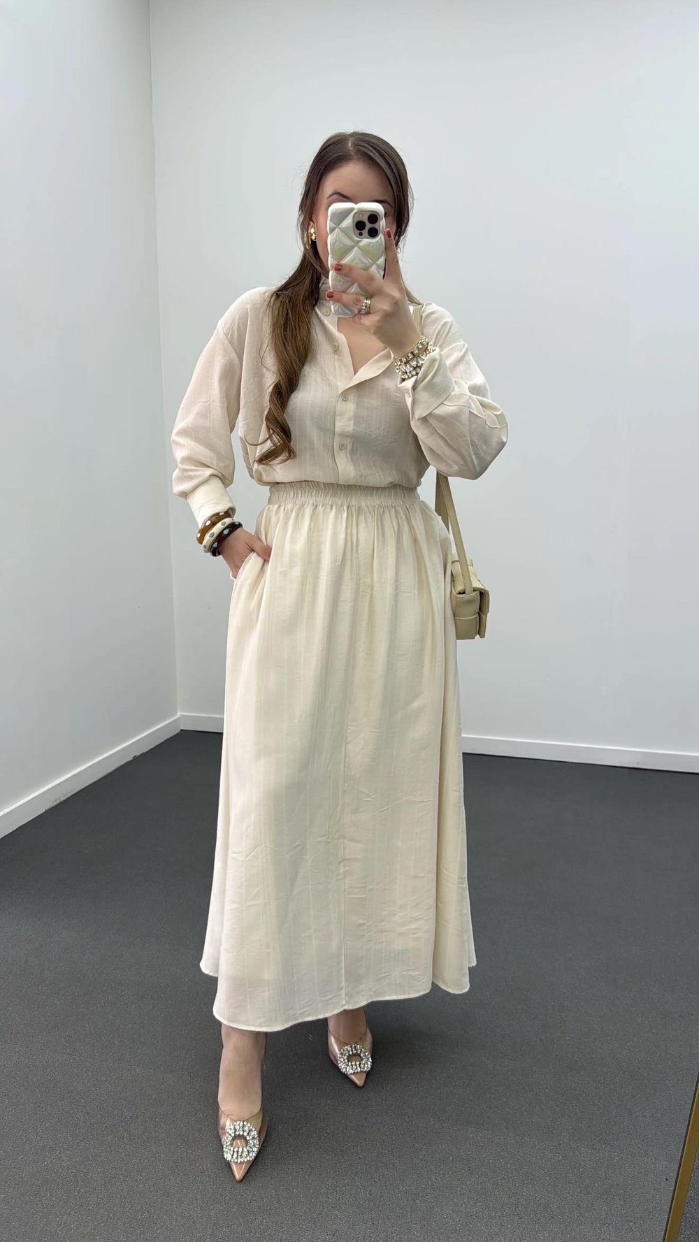 Hestia Krem Tensel Maxi Etek