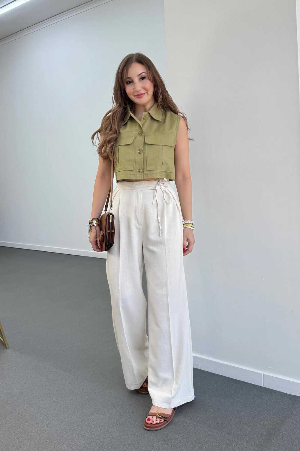 Maja Taş Yandan Bağlamalı Keten Palazzo Pantolon