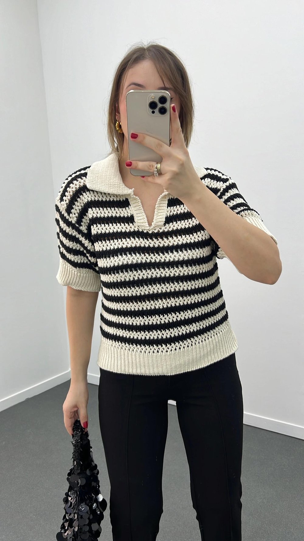 Margo Siyah Beyaz Çizgili Polo Yaka Triko