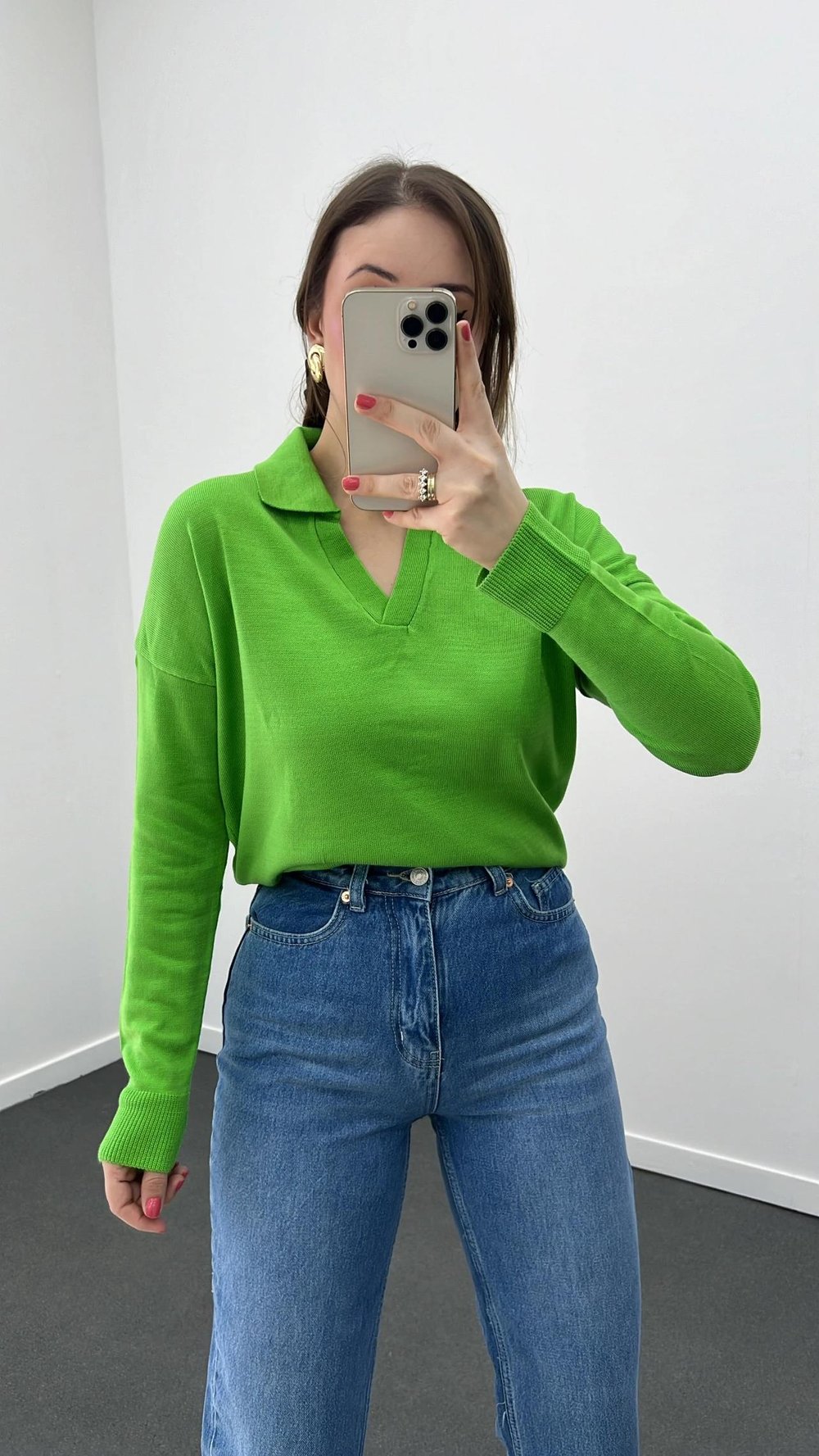 Minerva Yeşil Renk Polo Yaka Triko