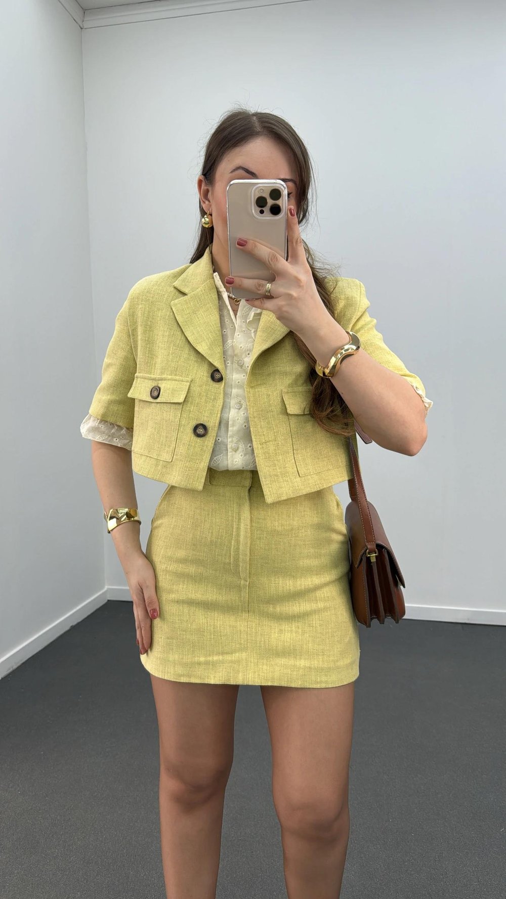 Nika Lime Keten Crop Ceket