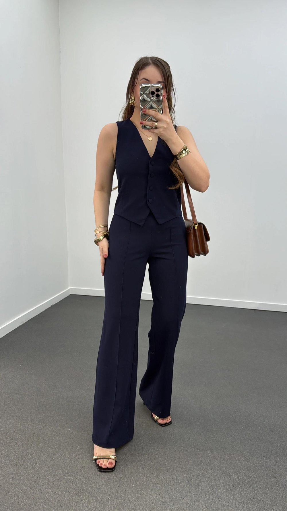 Rebecca Lacivert Yelek Ve Nervür Dikişli Pantolon Takımı