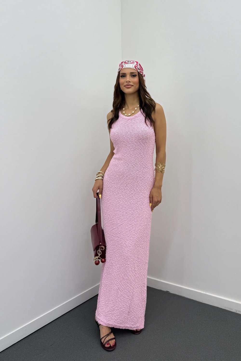 Rory Pembe Örme Maxi Elbise