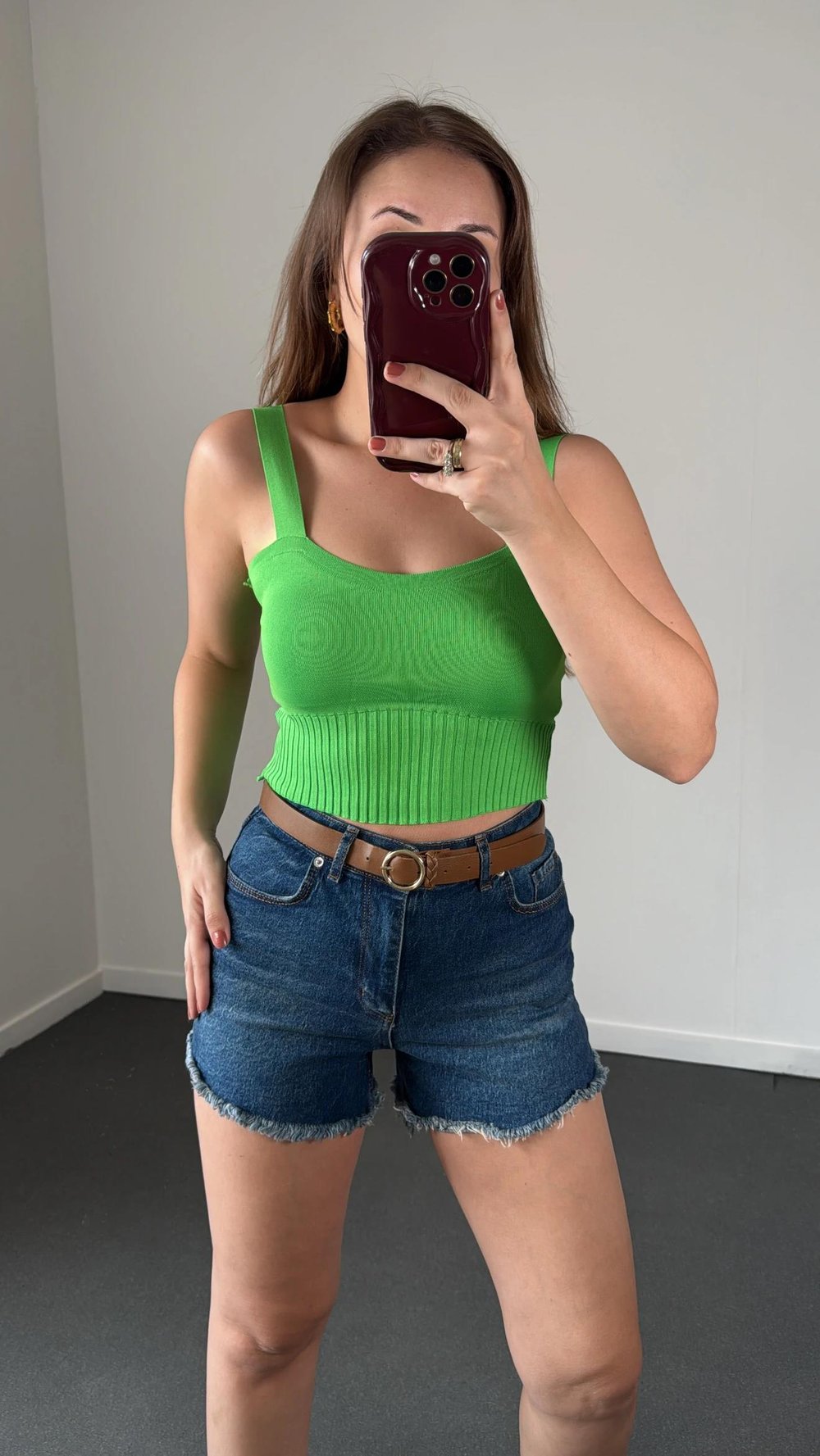 Ruby Yeşil Kalın Askılı Fitilli Atlet