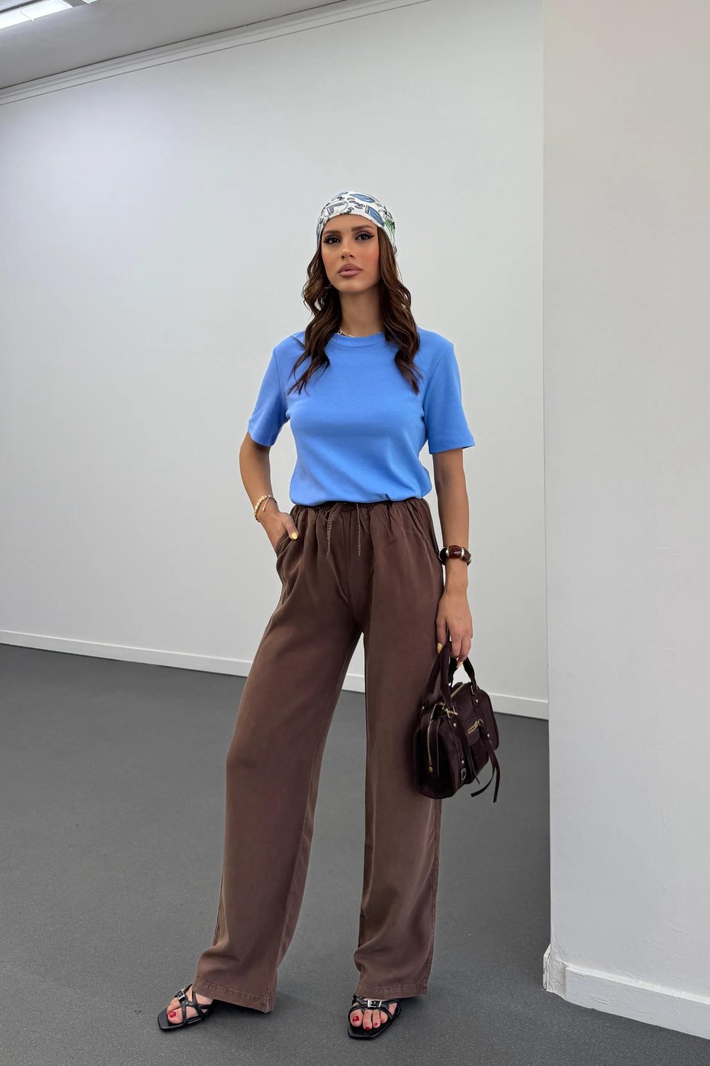 Sonya Kahverengi Beli Lastikli Salaş Pantolon