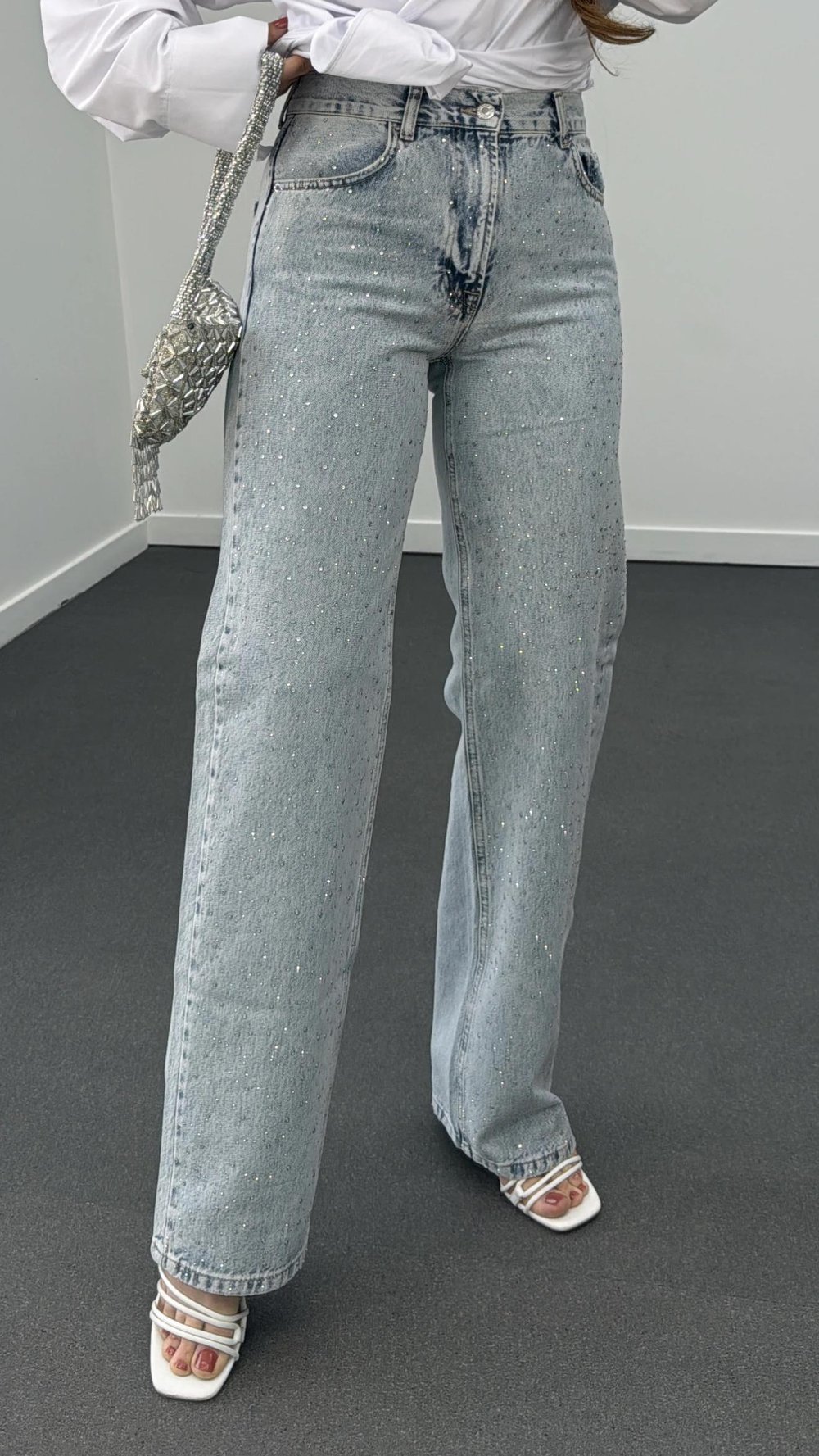 Star Yıkamalı Kot Taş Aksesuarlı Loose Fit Jeans