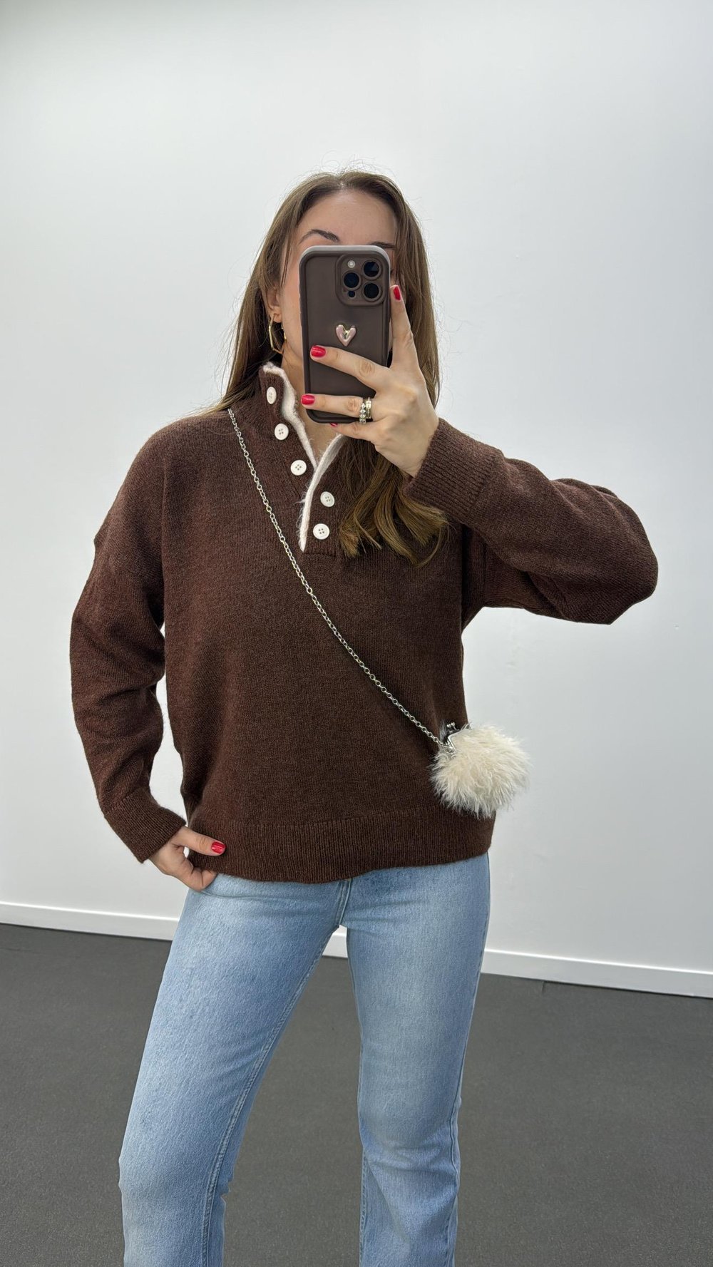 Brume Kahve Renk Önü Düğmeli Triko