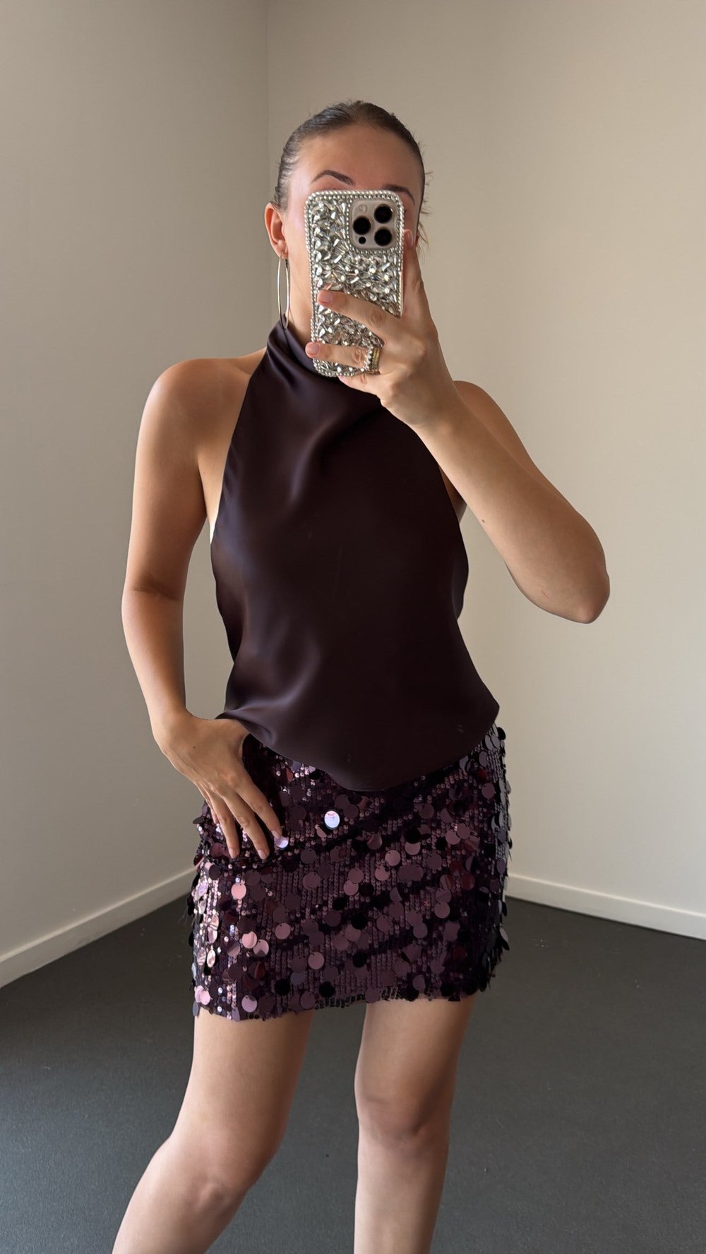 Denise Acı Kahve Halter Yaka Saten Top
