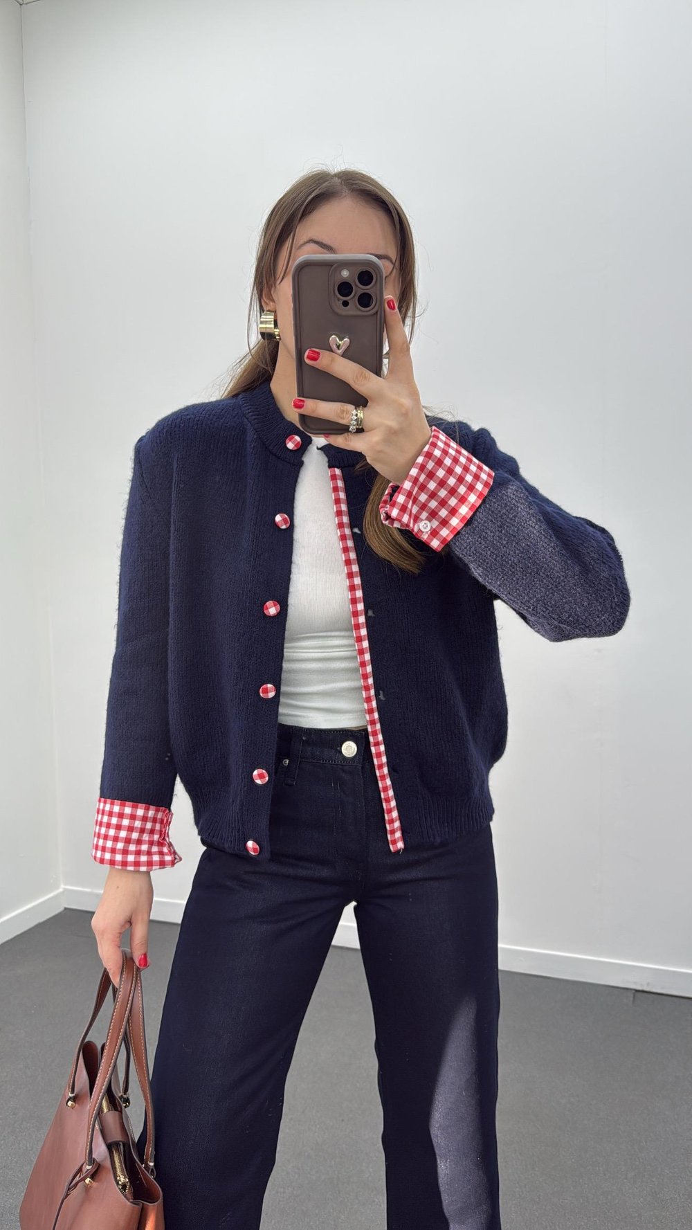 Elara Lacivert Pötikareli Mix Triko Hırka