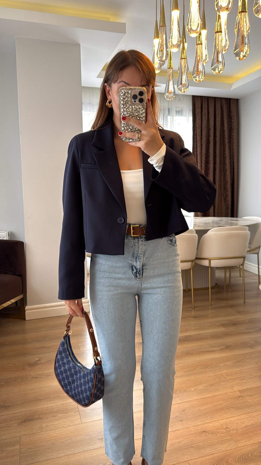 Elowen Lacivert Crop Blazer Ceket