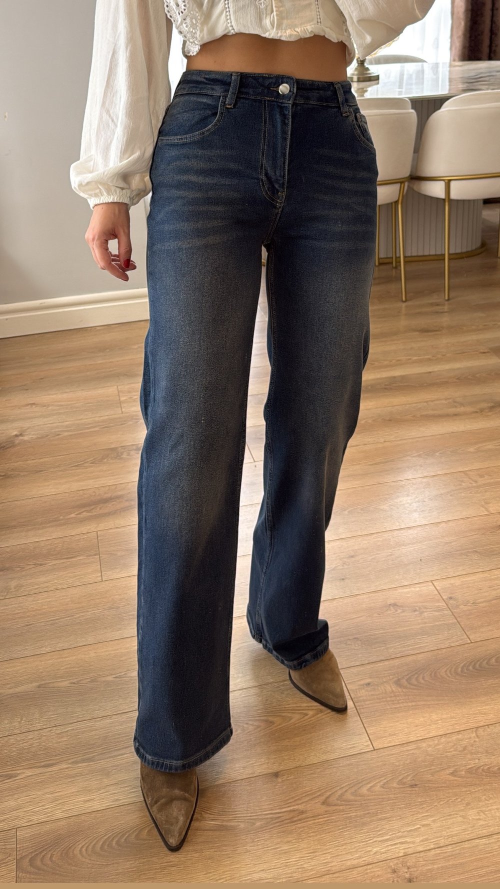 Elzora Tint Yıkama Straight Wide Leg Jean