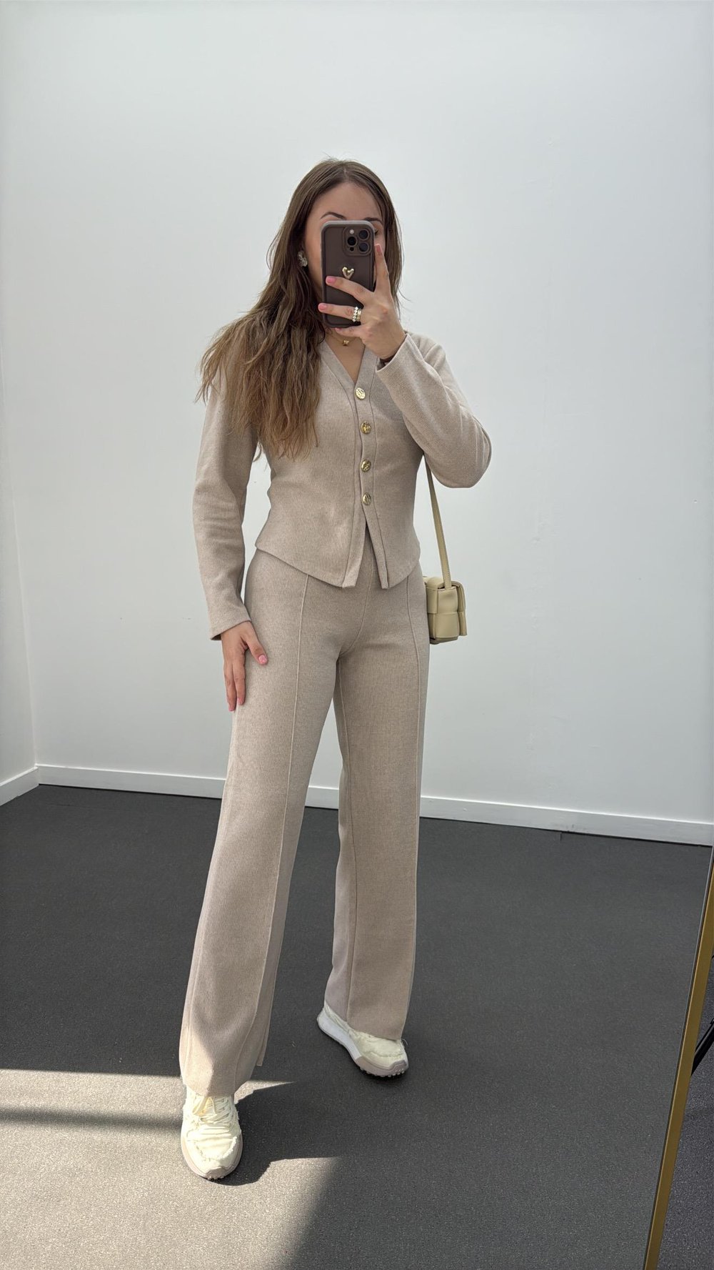 Freya Bej Gold Düğmeli Hırka Ve Triko Pantolon Takım