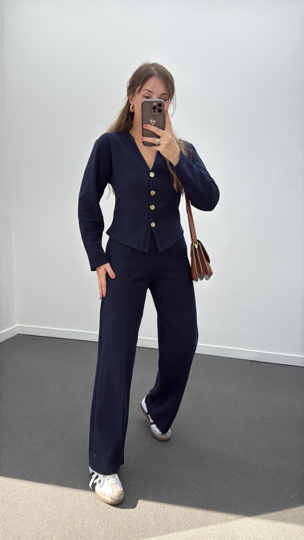 Freya Lacivert Gold Düğmeli Hırka Ve Triko Pantolon Takım