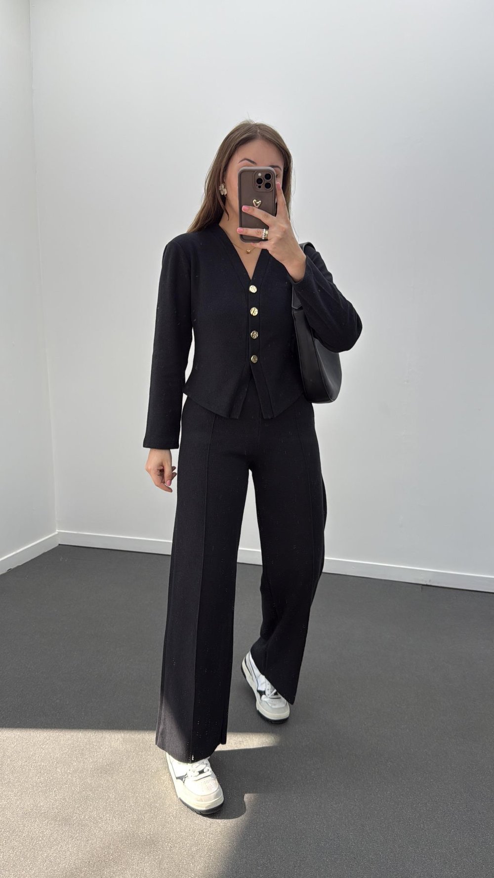 Freya Siyah Gold Düğmeli Hırka Ve Triko Pantolon Takım