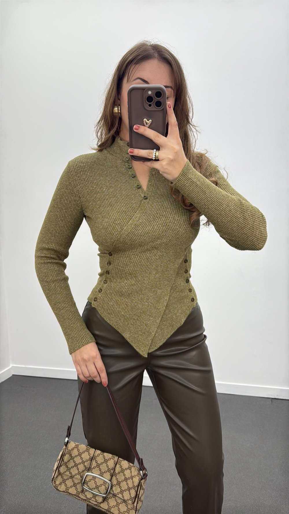 Gabriela Yeşil Kruvaze Full Düğmeli Triko