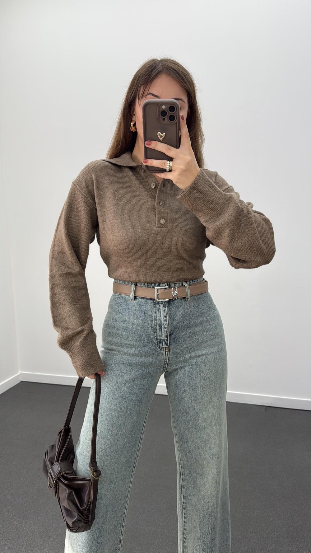 Hana Kahve Geniş Şal Yaka Triko