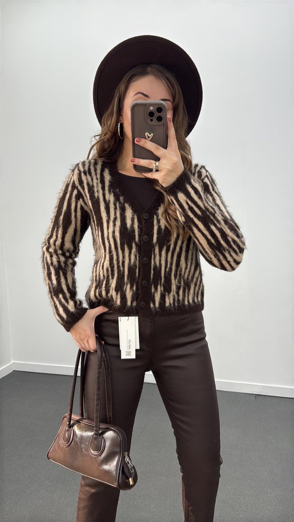 Havana Kahve Krem Leopar Desenli Hırka