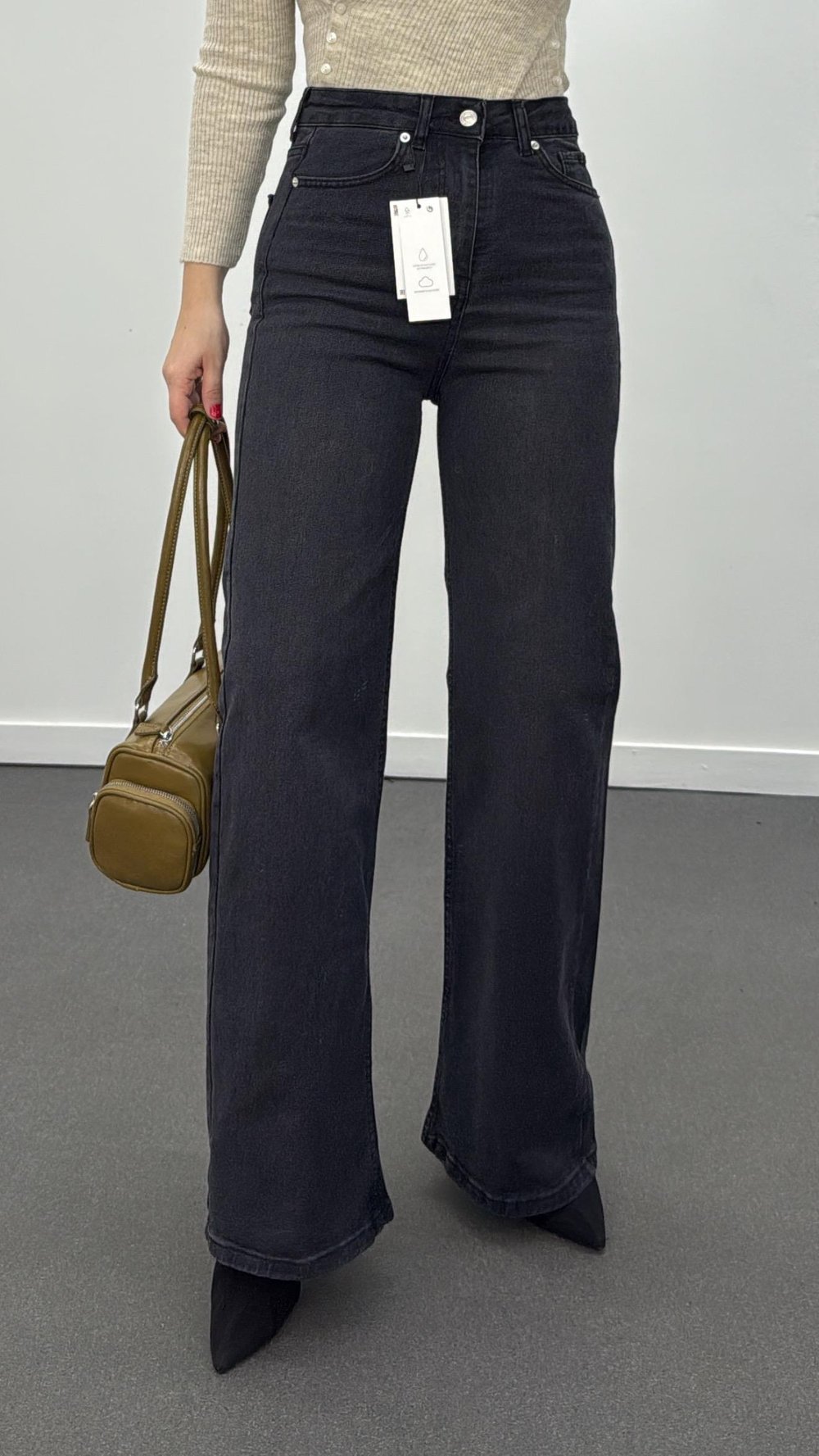 Helsinki Antrasit Yıkamalı Wide Leg Jeans