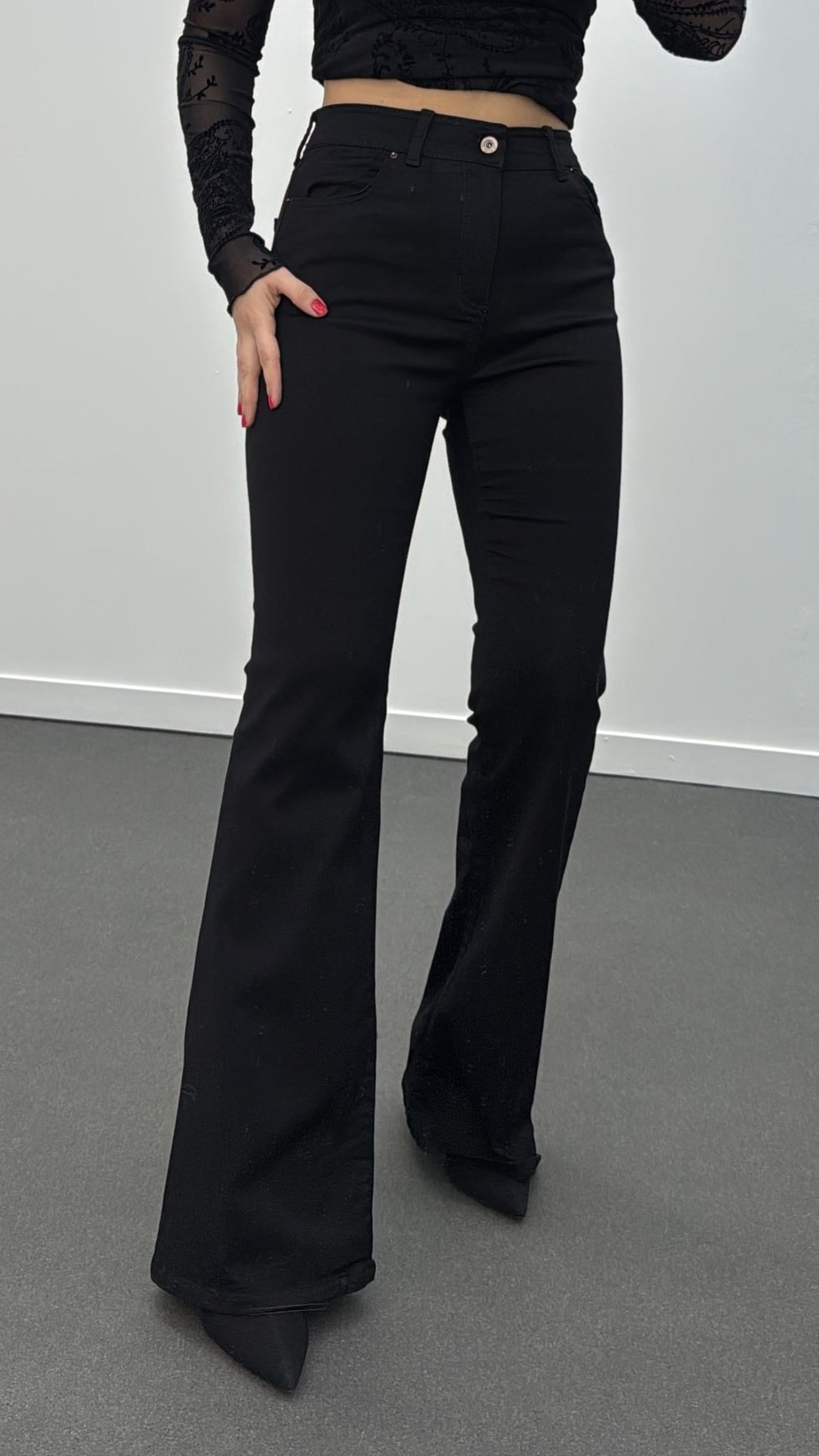 İbiza Siyah Extra Yüksek Bel Full Likralı Flare Jeans