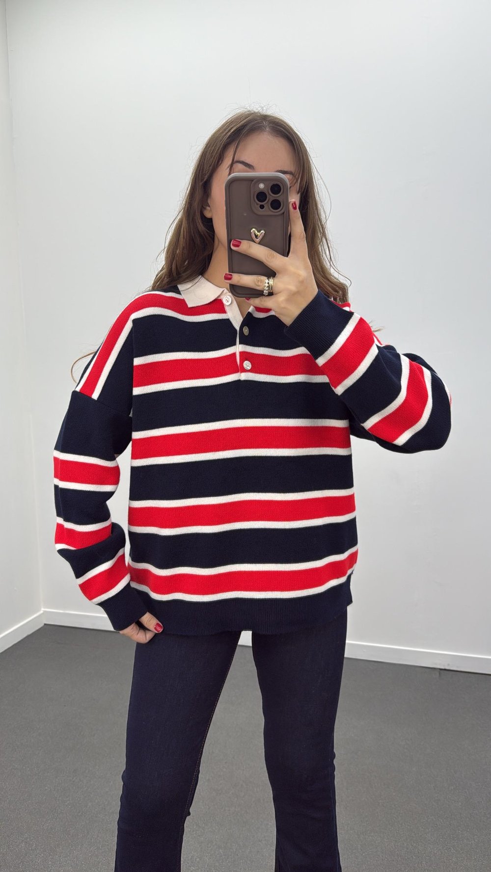 Iris Lacivert Kırmızı Çizgili Polo Yaka Triko