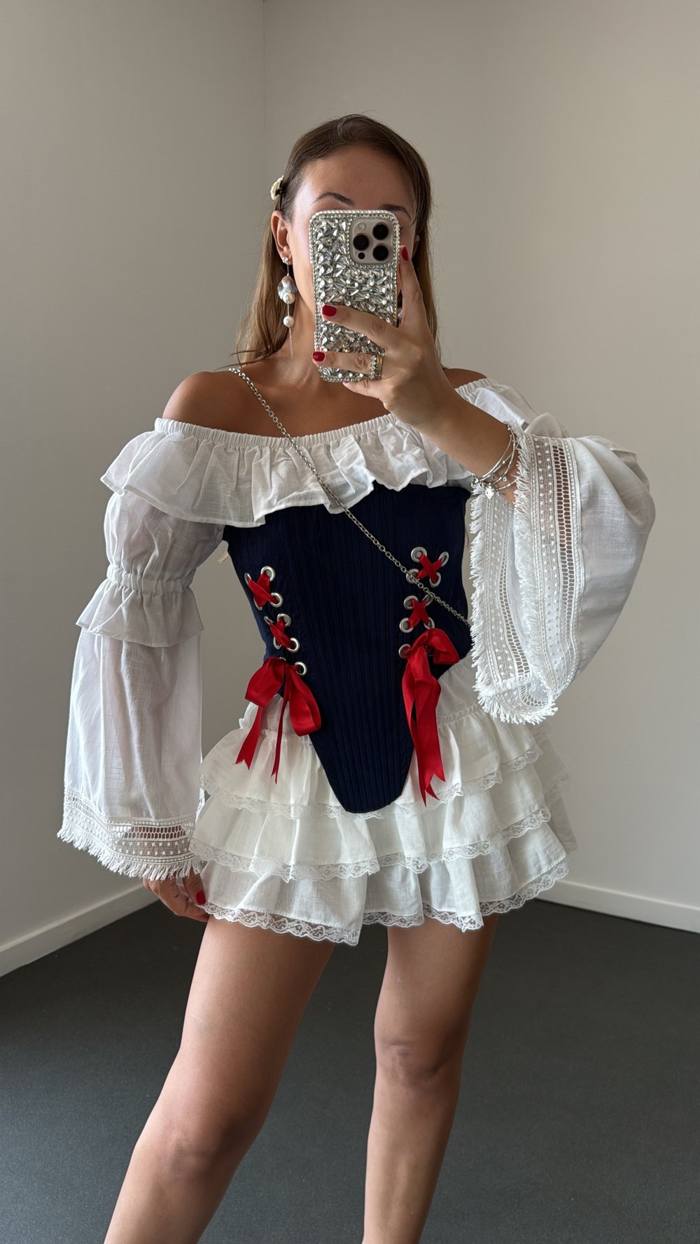Isabella Lacivert Jakarlı Bağcıklı Korse