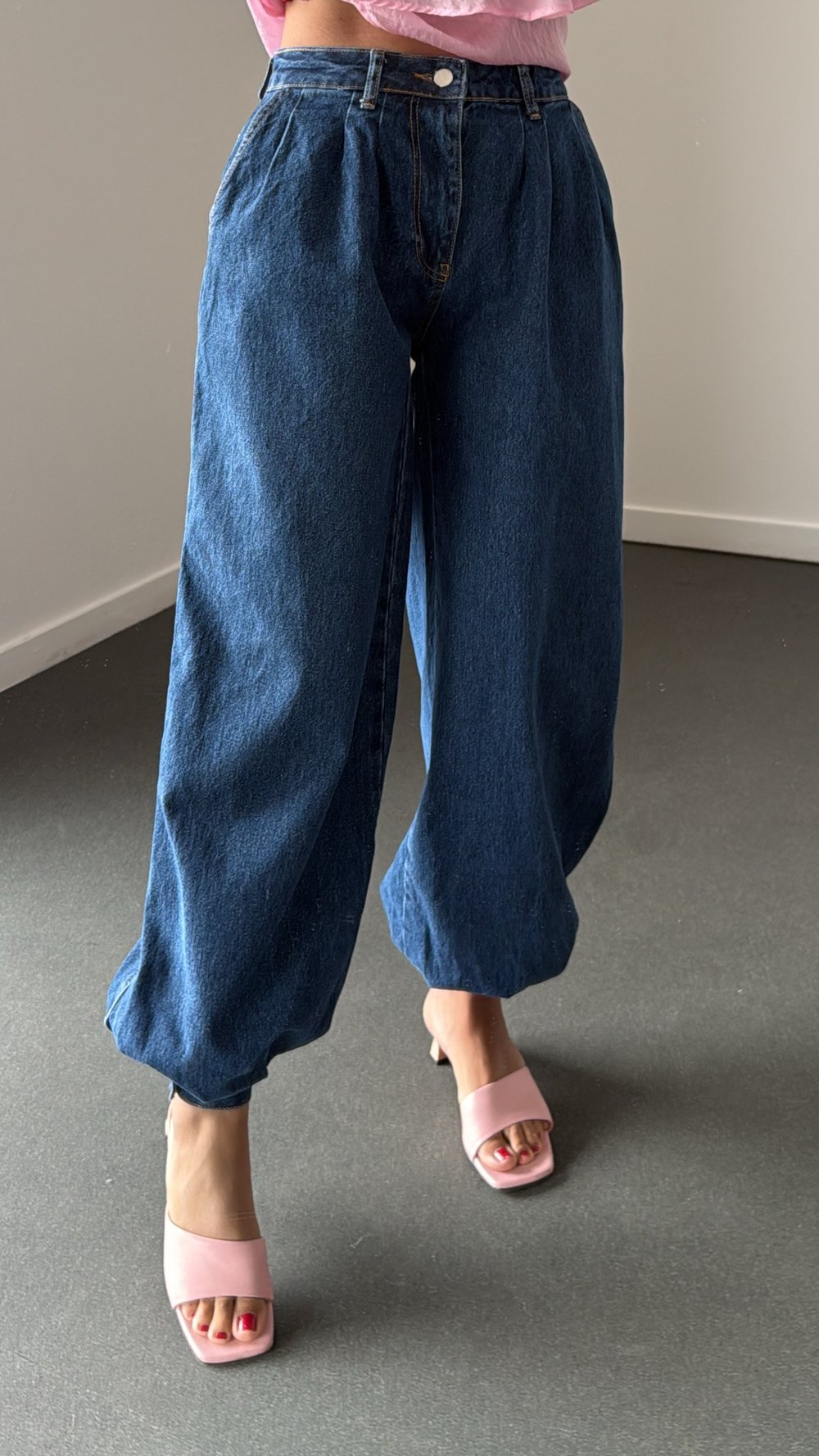 Jazzy Kot Renk Pileli Yan Cepli Şalvar Jeans