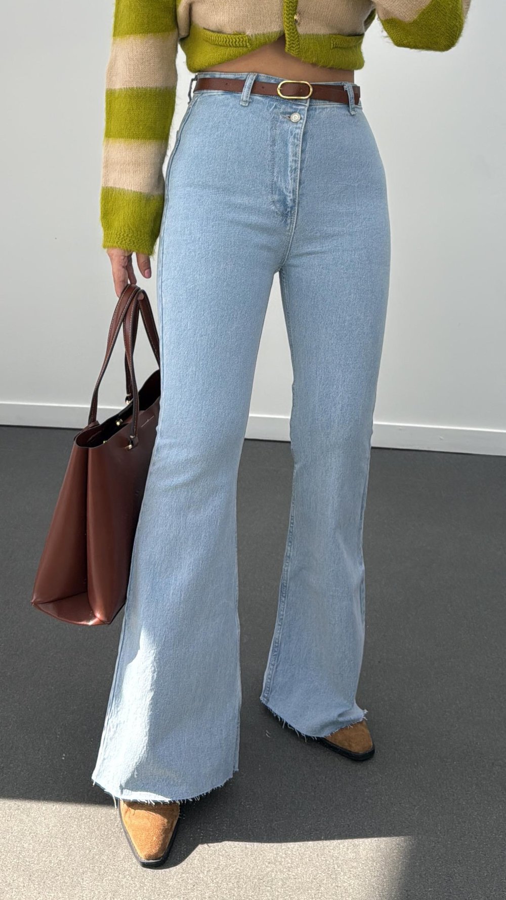 London Açık Kot Çift Düğmeli Kemerli İspanyol Jean