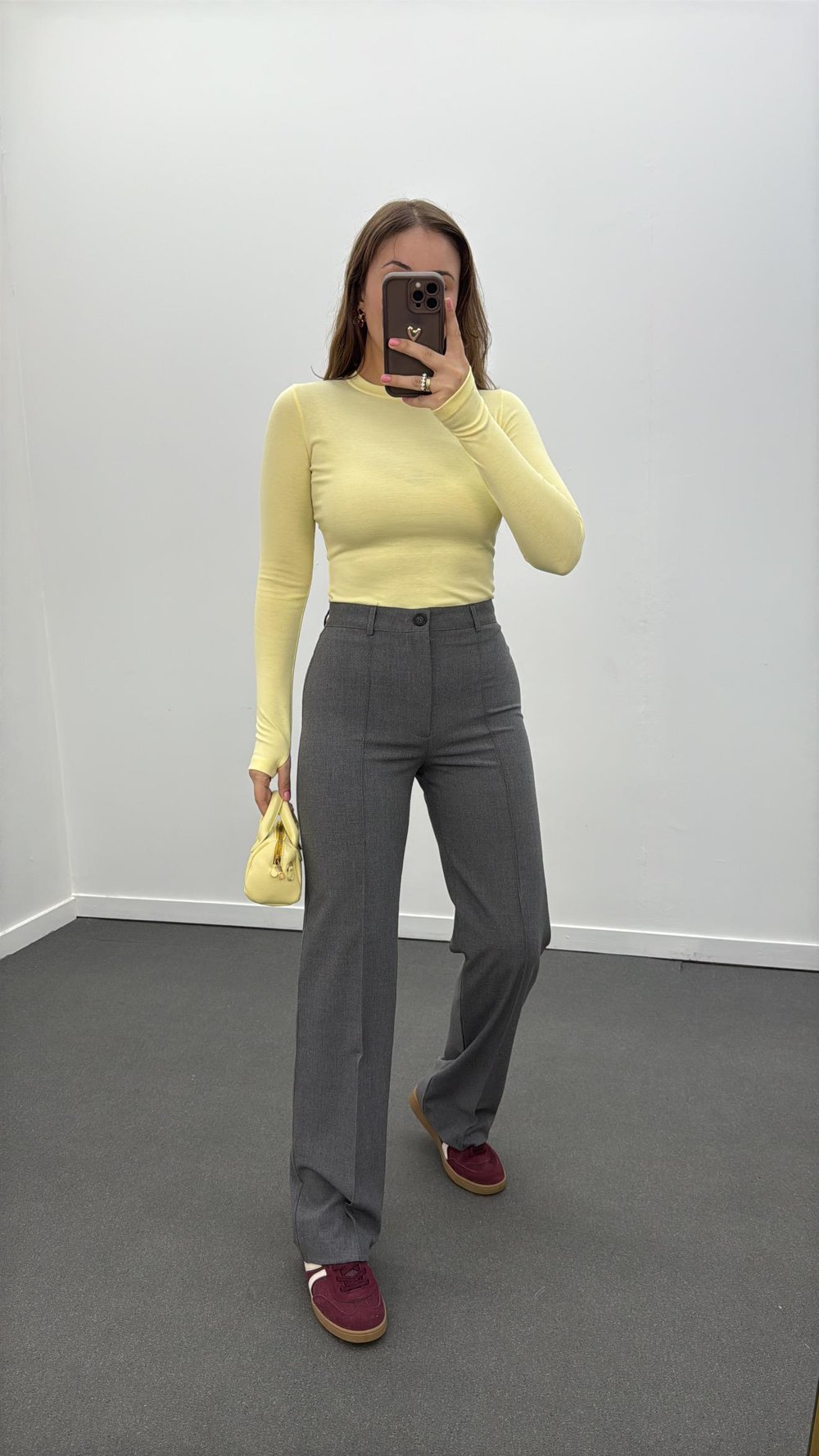 Meg Gri Nervür Dikişli Palazzo Kumaş Pantolon