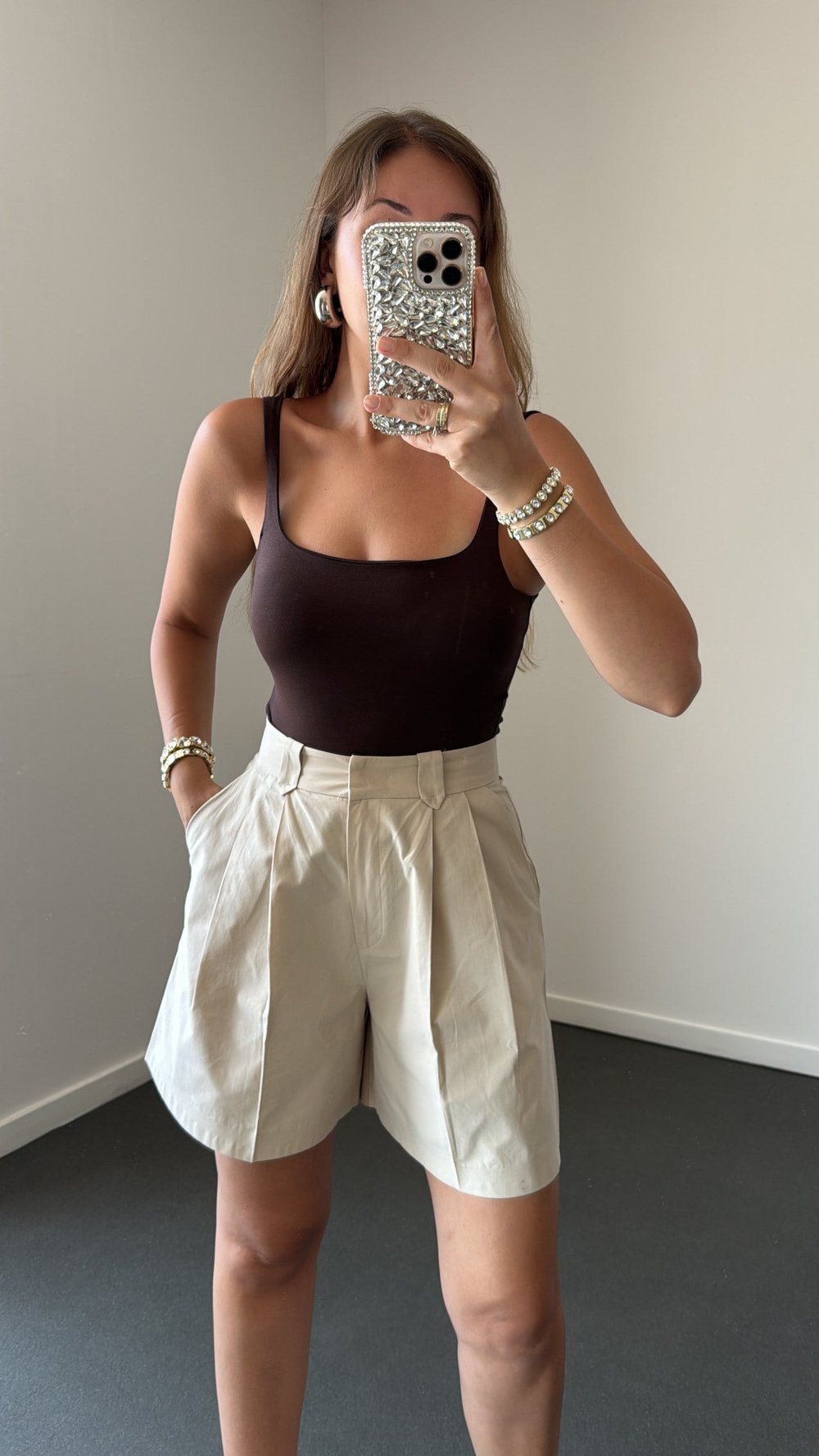Mendes Kahve Kare Yaka Askılı Bodysuit