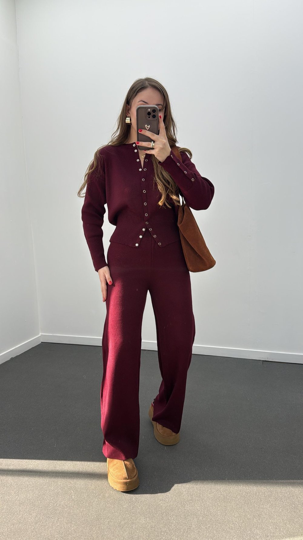 Merlin Bordo Çıtçıtlı Hırka Pantolon Takımı
