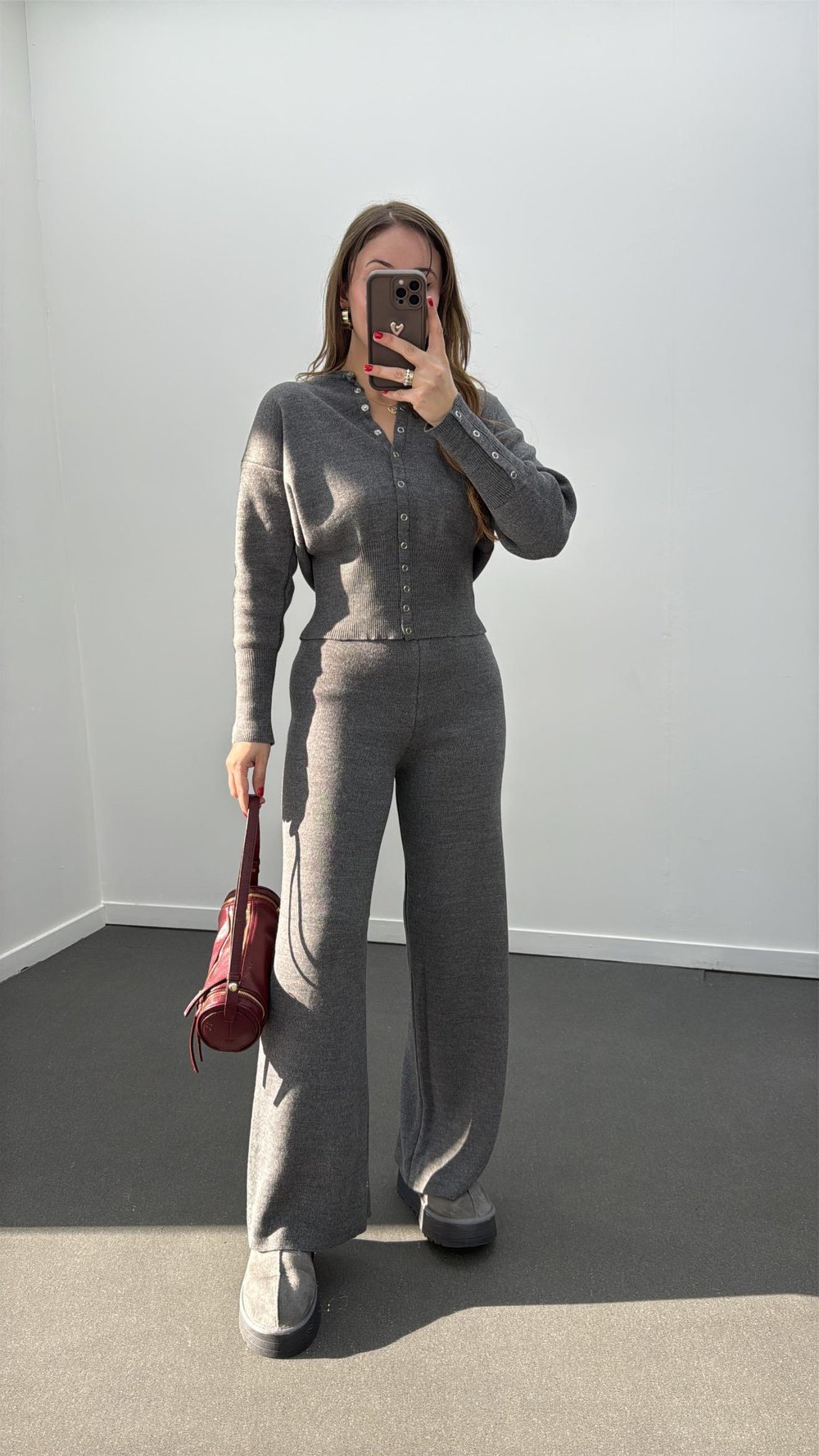 Merlin Gri Çıtçıtlı Hırka Pantolon Takımı