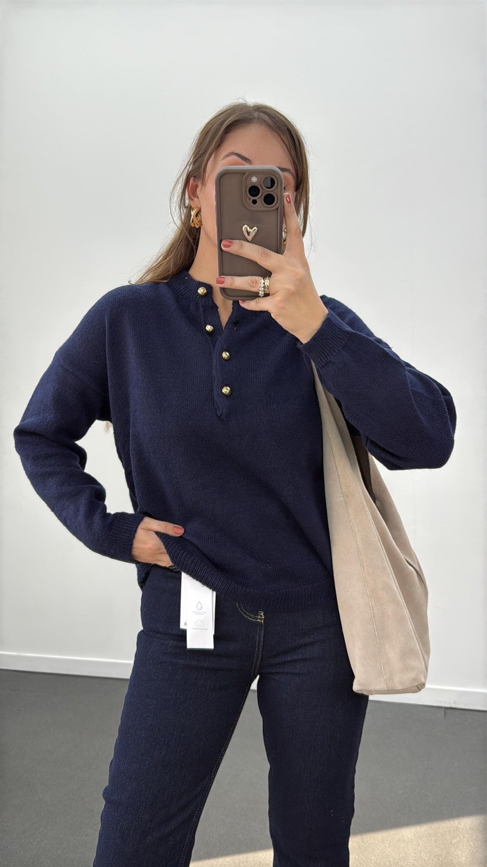 Miku Lacivert Gold Düğmeli Premium Triko