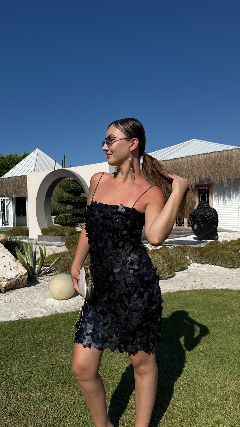 Monica Siyah Pul Payet Askılı Elbise