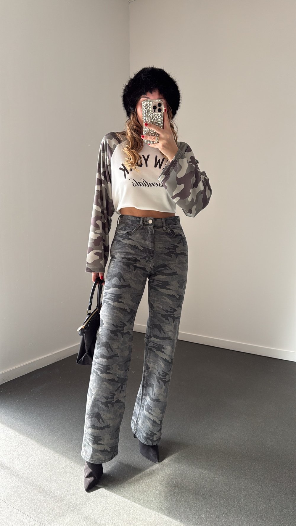 Moscow Kamuflaj Desenli Wide Leg Jeans