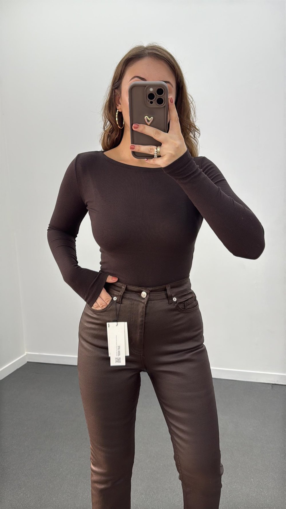 Ms Acı Kahve Modal Kumaşlı Yumuşak Likralı Kayık Yaka Body