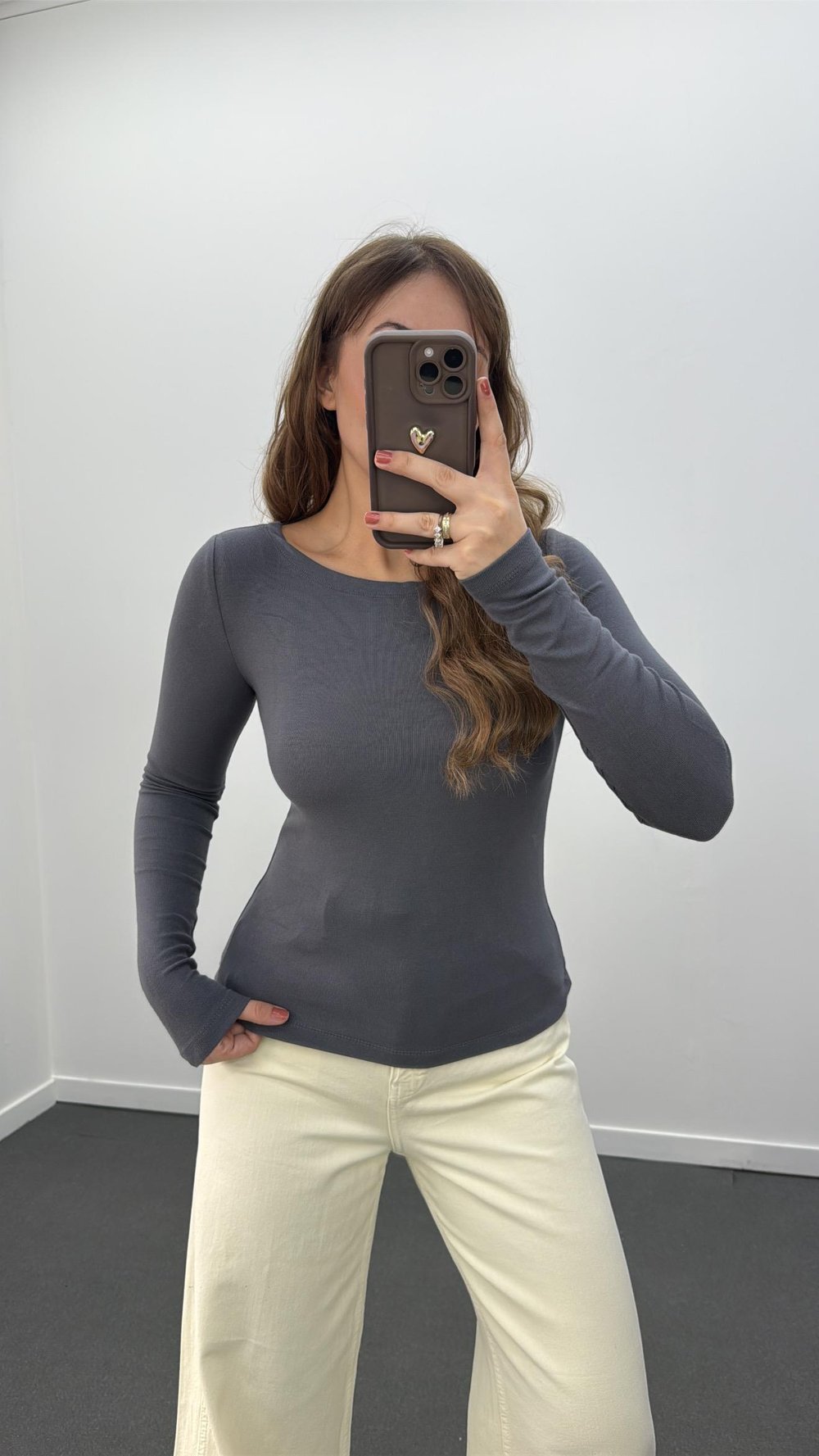MS Gri Modal Kumaşlı Yumuşak Likralı Kayık Yaka Body