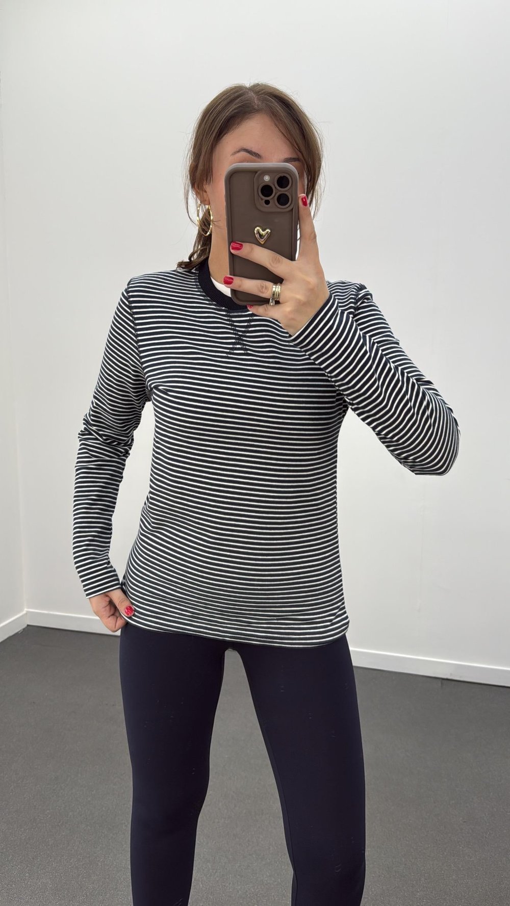Ms Lacivert-Beyaz Çizgili Basic Sweat