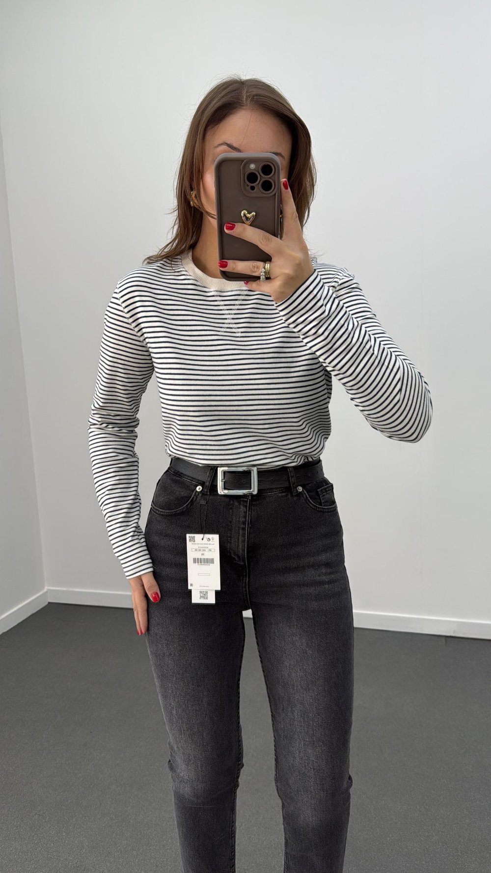 Ms Siyah-Beyaz Çizgili Basic Sweat