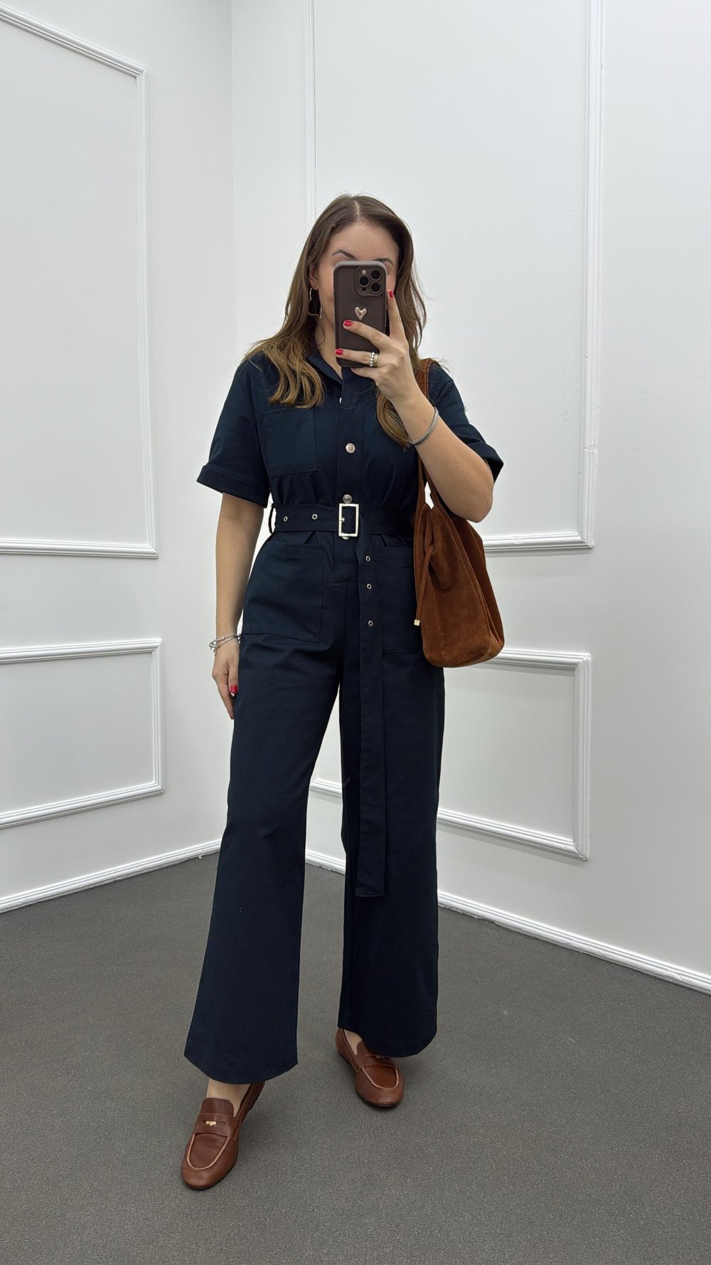 Muhika Petrol Mavisi Renk Kısa Kol Kemerli Tulum