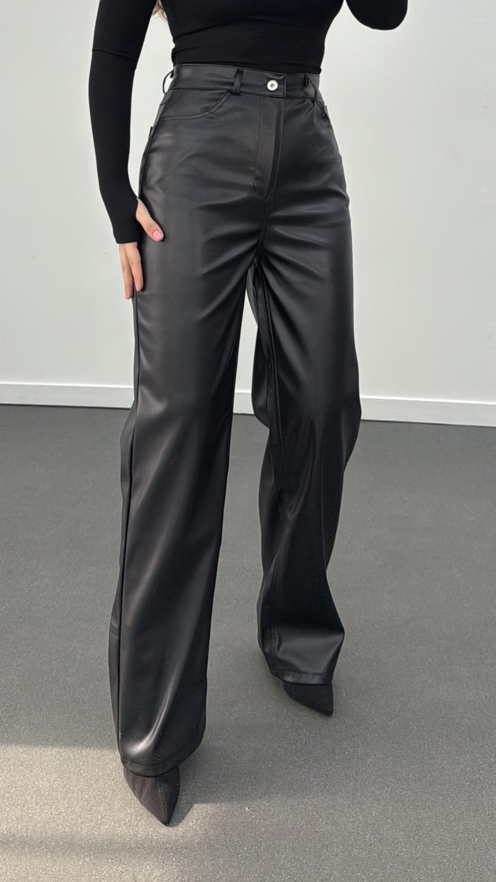 Murphy Siyah Şardonlu Straight Deri Pantolon