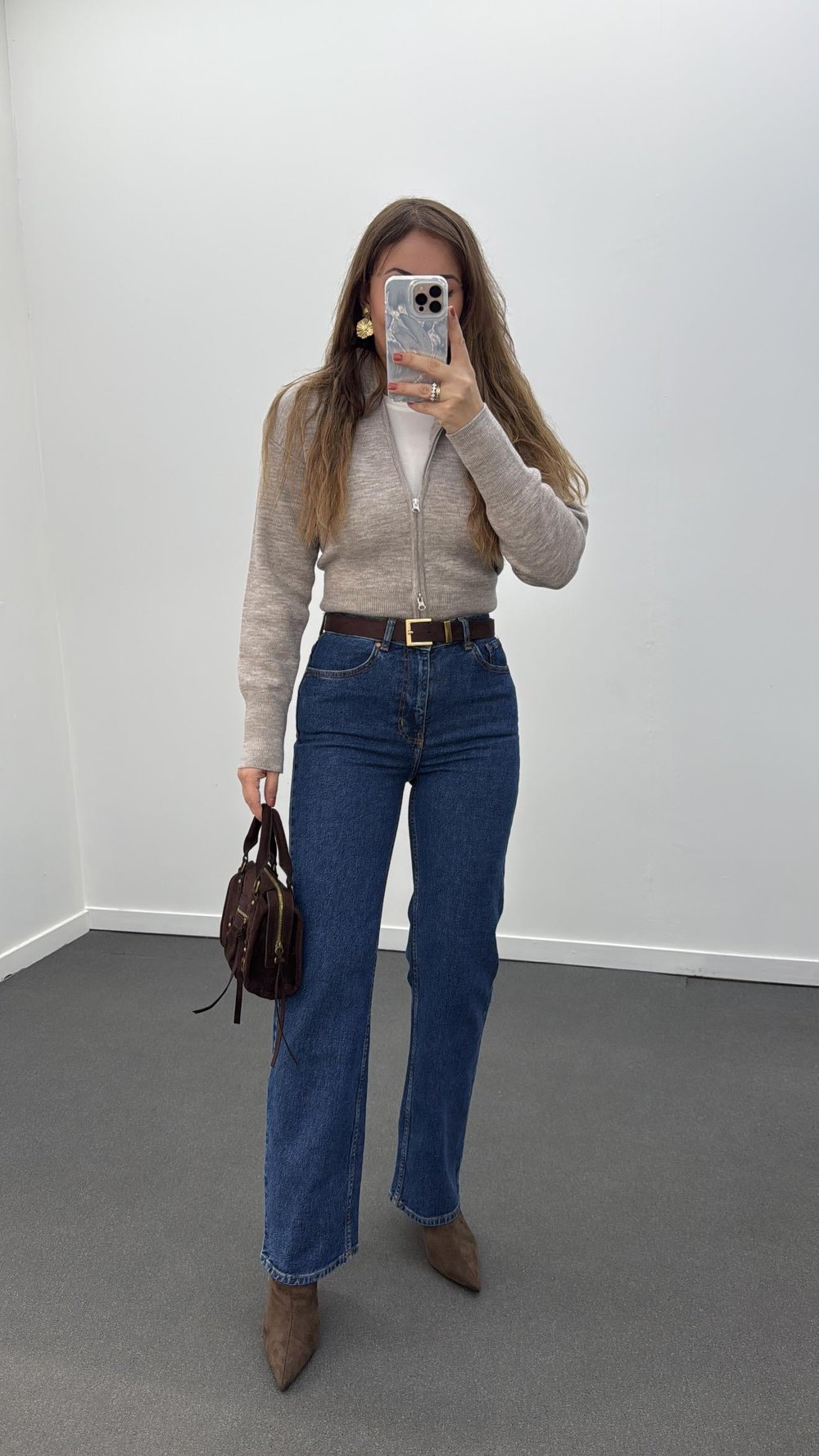Never Kot Renk Yüksel Bel Straight Jeans