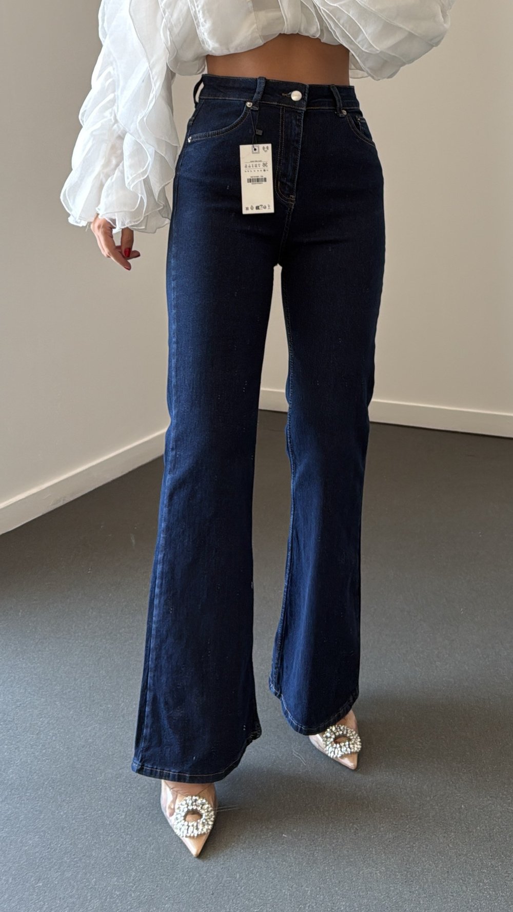 Nrf Dark Blue Extra Yüksek Bel Full Likralı Flare Jeans