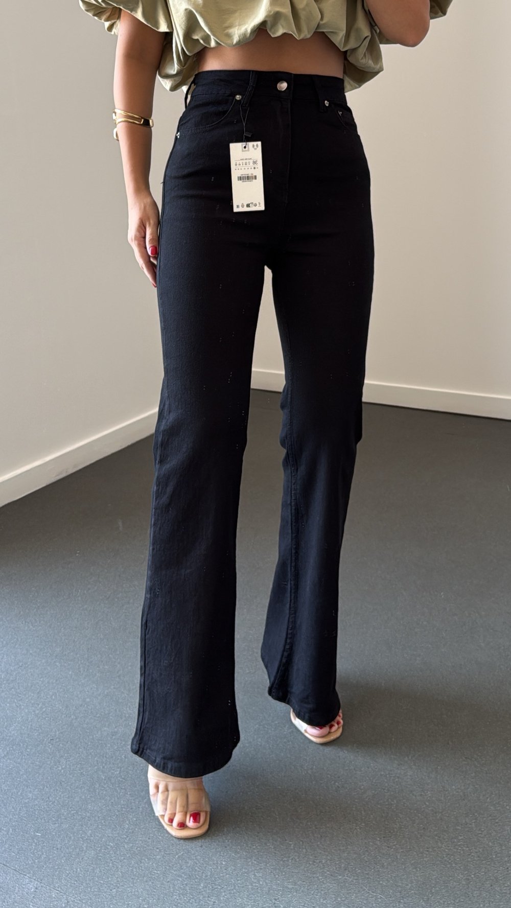 Nrf Siyah Extra Yüksek Bel Full Likralı Flare Jeans