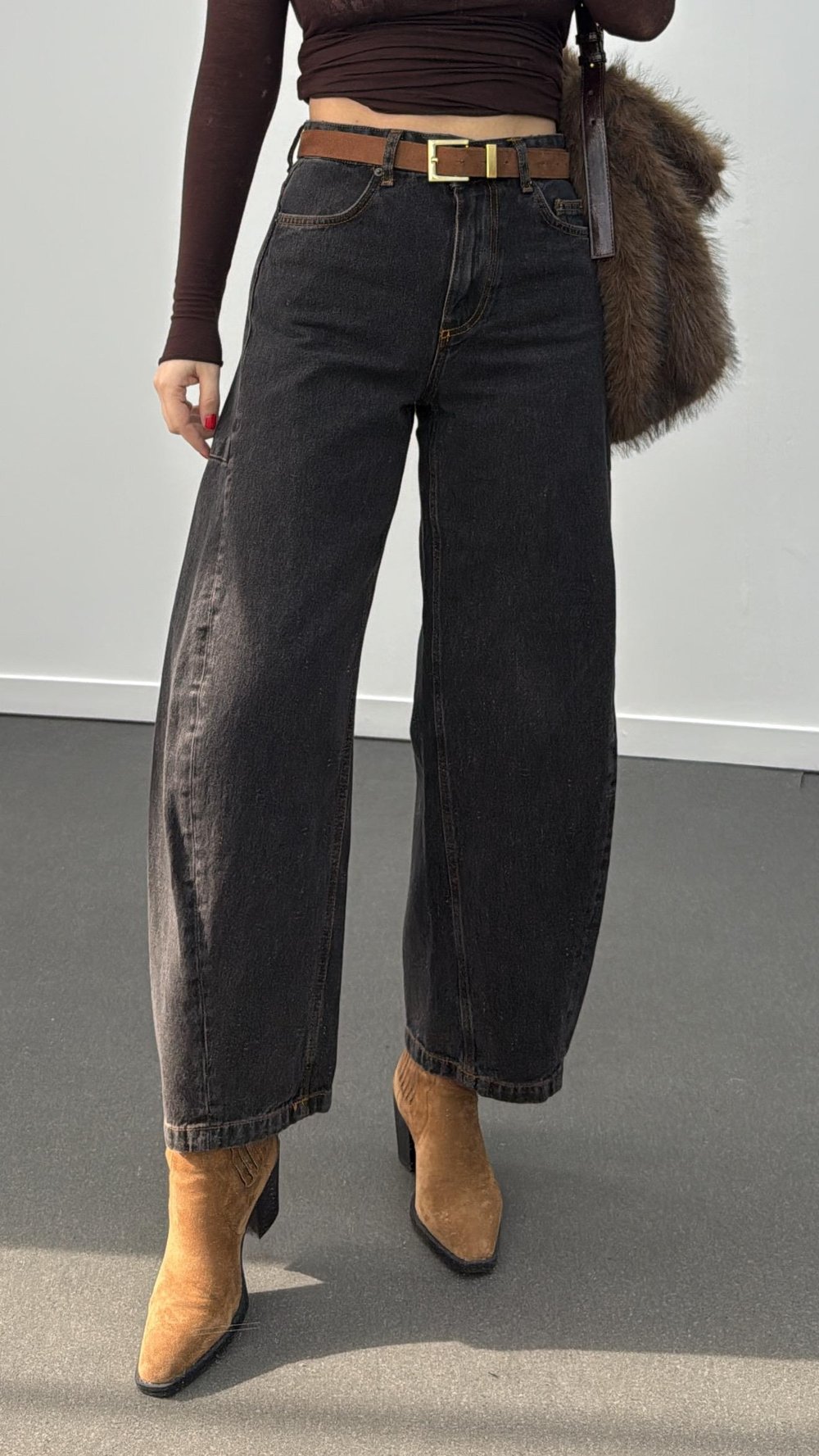 Orbit Antrasit Vintage Yıkama Barrel Fit Jeans