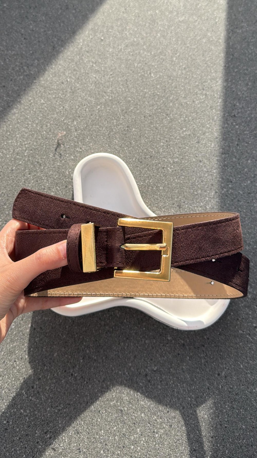 Pablo Kare Gold Tokalı Süet Acı Kahve Kemer