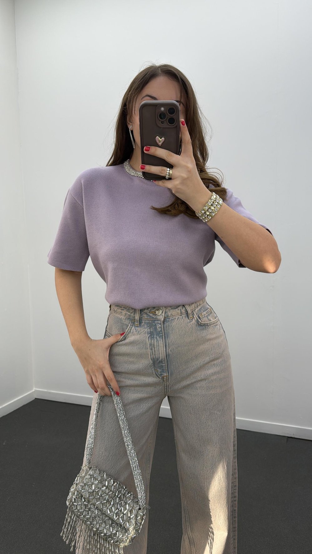 Pante Lila Taş Aksesuarlı Yumuşak Triko