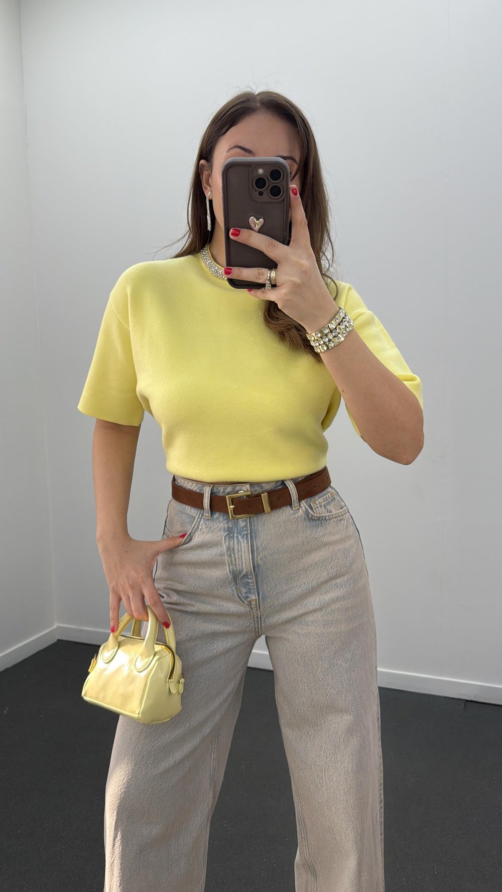 Pante Sarı Taş Aksesuarlı Yumuşak Triko