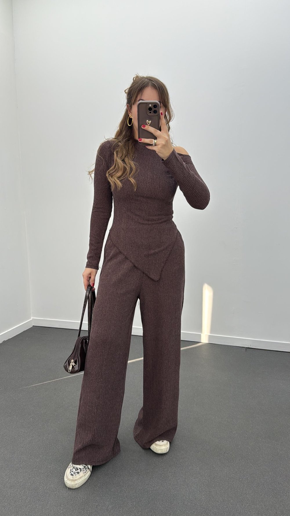 Reboul Kahve Asimetrik Bluz Ve Pantolon Takımı