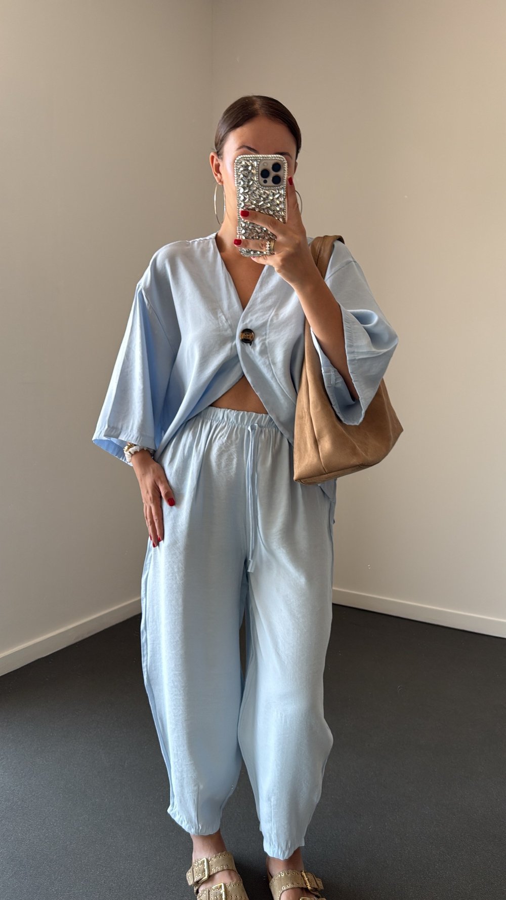 Reina Bebe Mavi Modal Kimono Ve Şalvar Pantolon Takımı